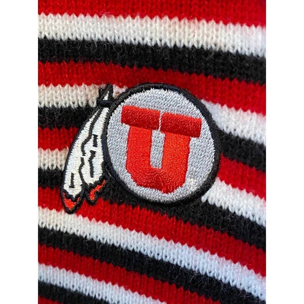 Vtg University of Utah UTES LogoFit Striped Winter Scarf USA Made Red White Blac